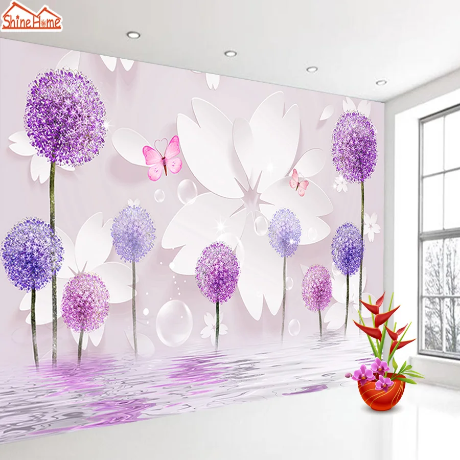 3d настенная бумага фиолетового одуванчика индивидуальная s для гостиной