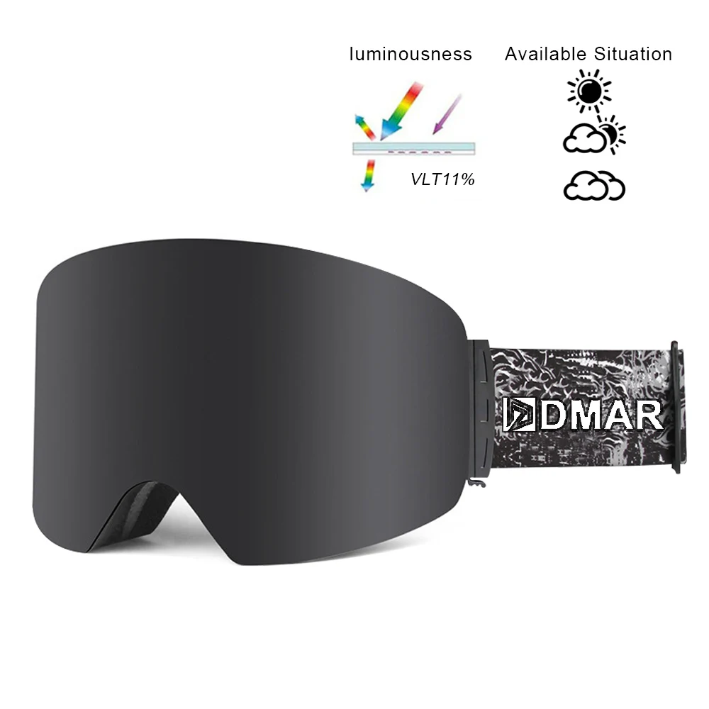 Black Лыжные очки UV400 плюс двухслойные противотуманные защитные согревающие большие линзы очки для мужчин и женщин сноуборд очки для катания на коньках - Цвет: Black