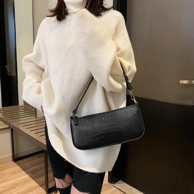 

Casual Solid Shoulder Bags Durable Alligator Pattern Messenger Handbags Multifunction Women Retro Crocodile Bag