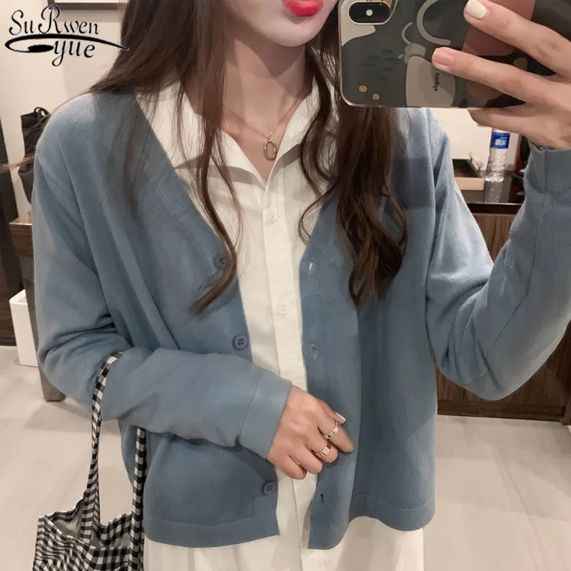 

Повседневный женский кардиган с v-образным вырезом, длинный рукав, вязаный, однотонный, однобортный, зимняя одежда, женские свободные тонкие...