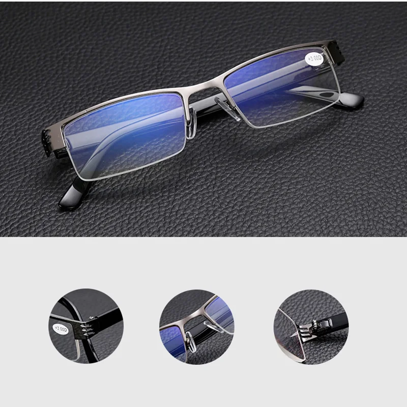 Очки для чтения UV400 мужчин и женщин аксессуар с синей смолой в полуоправе работы