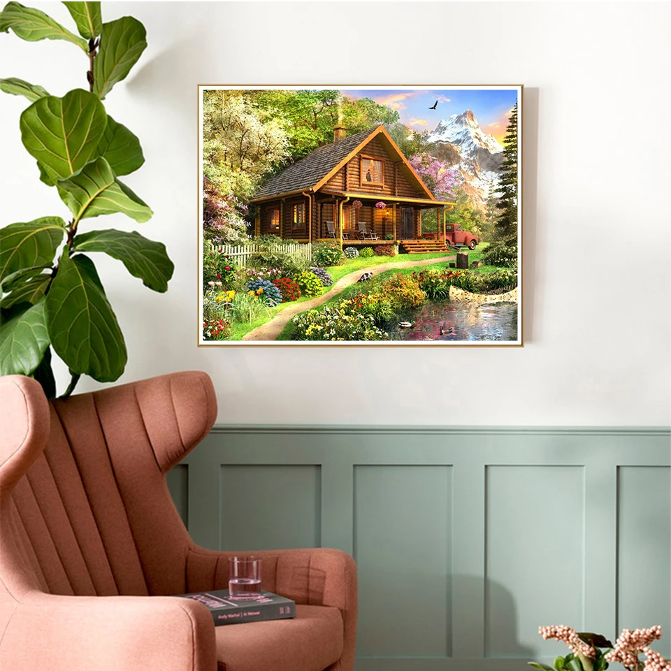 evershine 5d diamond painting kits house picture rhinestones diamond embroidery lakeside landscape cross stitch decor home free global shipping