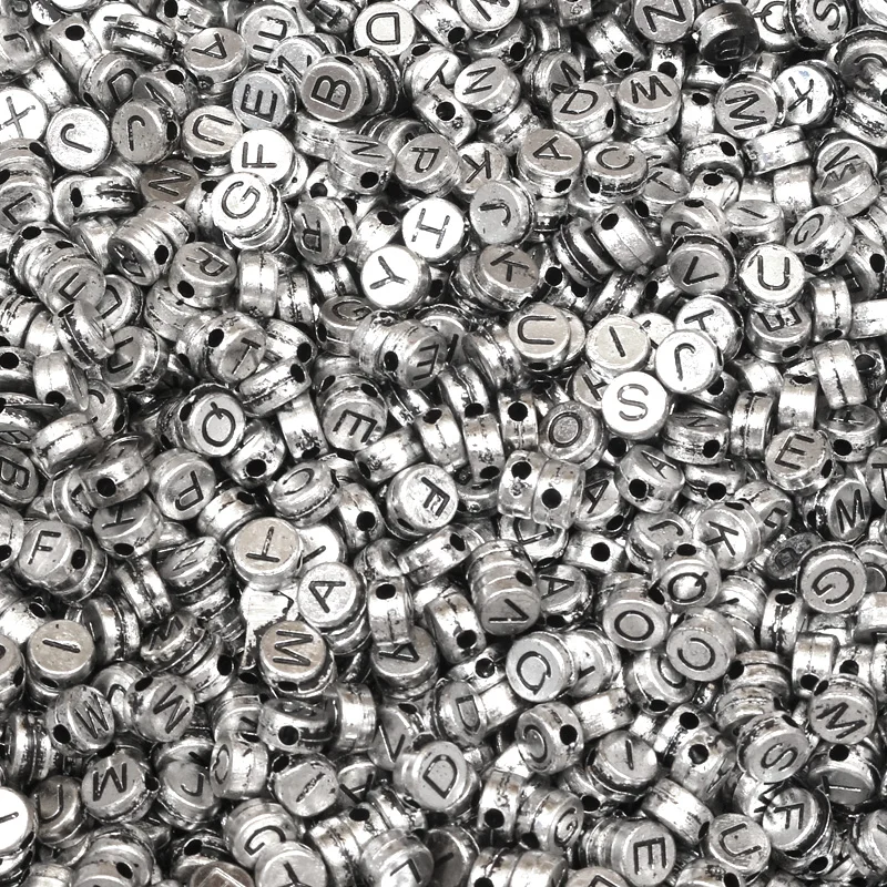 200 шт. Смешанные Серебряные буквы акриловые бусины 7 мм для ювелирных изделий