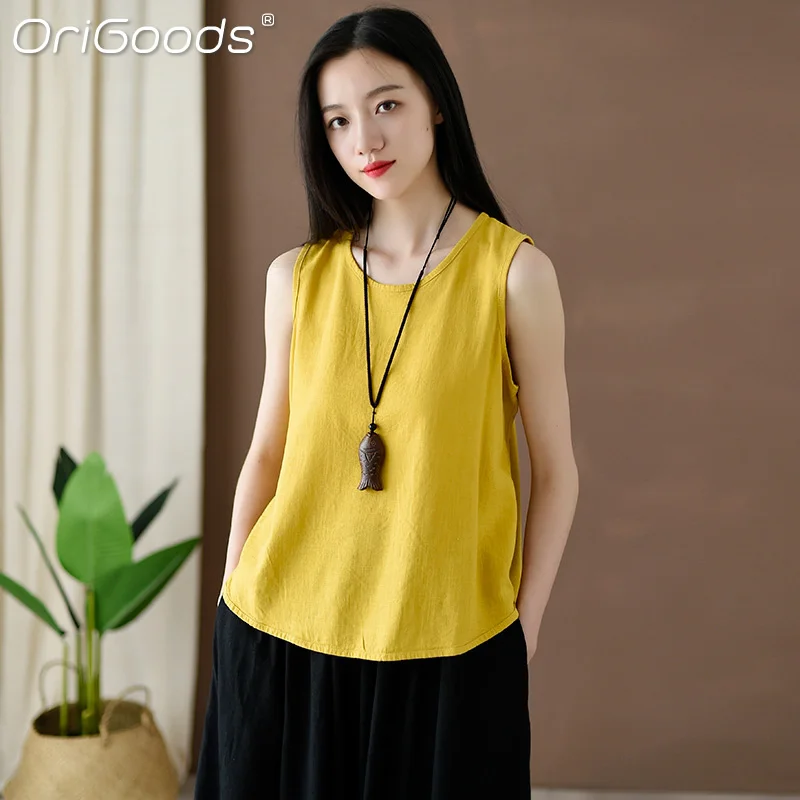 Женская льняная блузка без рукавов свободного покроя | одежда