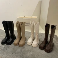 white thick soled but knee long boots womens shoes 2021 new autumn and winter plus velvet high tube thick legged knight boots
