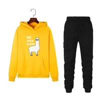 women tracksuit hooded sweatshirts pants 2 piece set funny animal llama print autumn winter pullover female sportwear suits