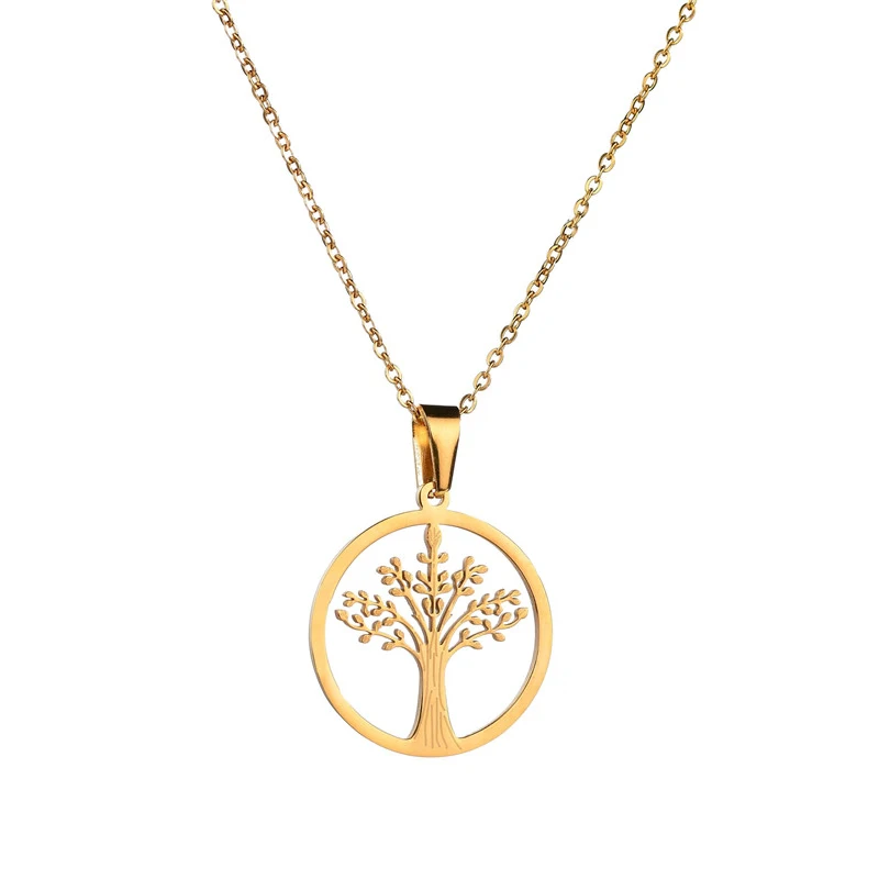 Style1 Gold ELSEMODE дерево жизни круглый кулон ожерелье 7 стилей нержавеющая сталь классическое ожерелье s для женщин девушка юбилей ювелирные изделия подарки - Окраска металла: Style1 Gold