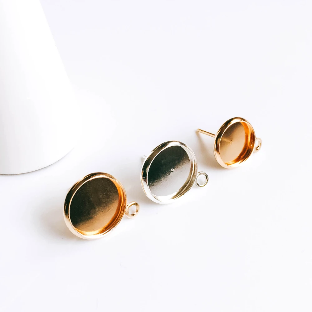 Круглые Кабошон серьга с золотым и серебряным покрытием основа для установки