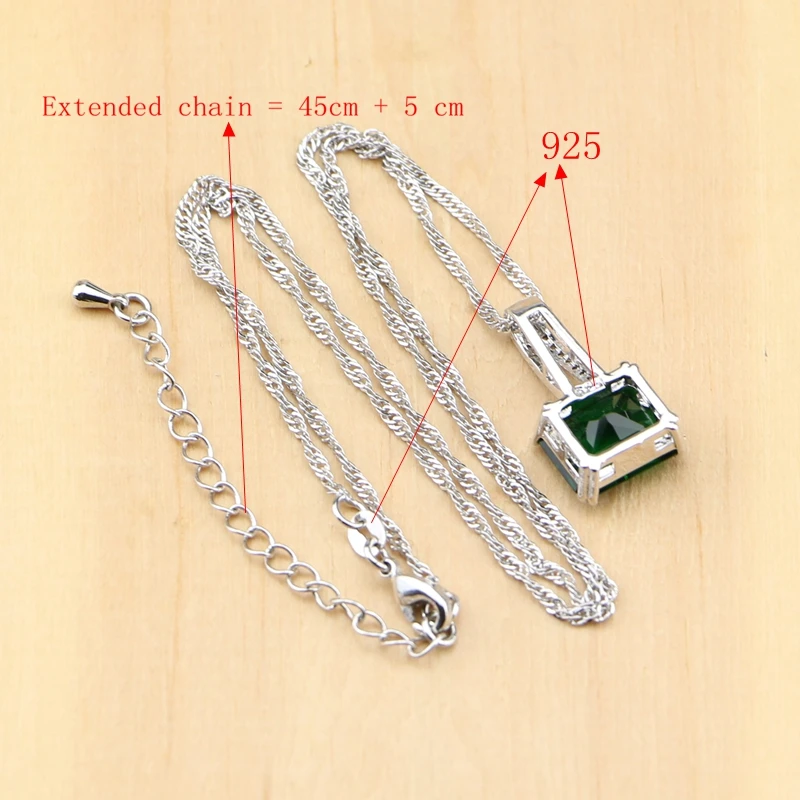 Квадратные зеленые кубические циркониевые белые бусы из стерлингового серебра