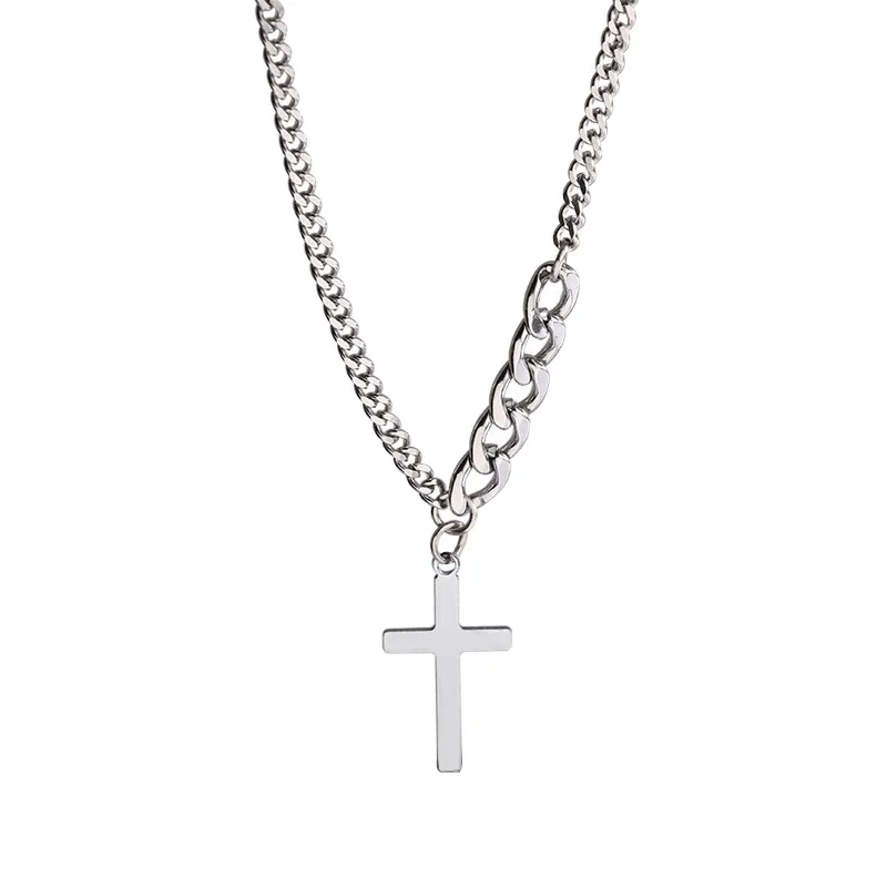 

European and American hip-hop fashion temperament personality cross pendant lovers retro titanium steel necklace