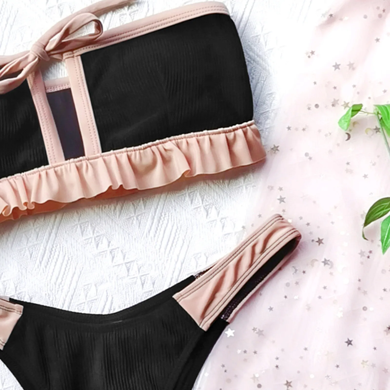 

2021 Fashion Swimwear Women Swimwear Ruffles Patchwork Two-Piece Swimsuit Bikini Swimming Beachwear 2021