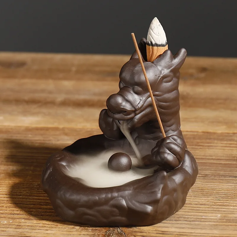 

Purple Clay Chinese Dragon Backflow Incense Burner for Tower Incense and Incense Stick Zen Censer Home Decoration Aroma Diffuser