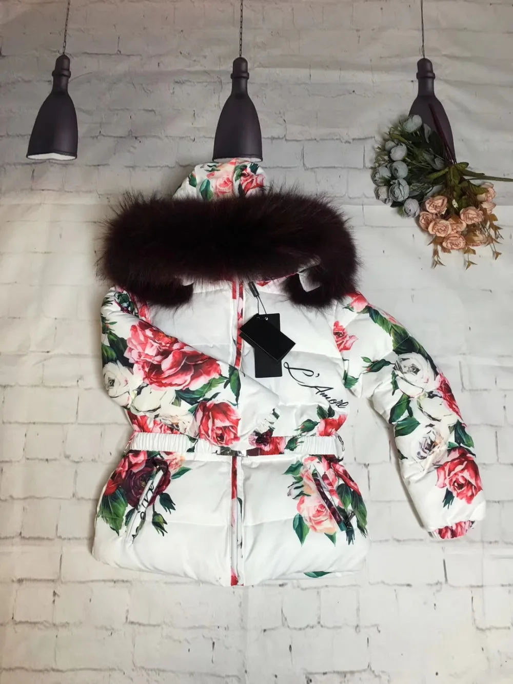 Real raccoon fur winter jacket child suit jacket+pant twinset boy& girl ski suits children down jacket outerwear parka
