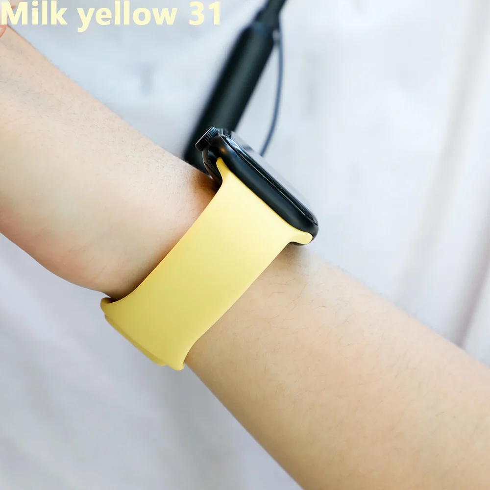 Ремешок для apple watch, ремешок для apple watch 5, 4, 3, iwatch, ремешок 42 мм, 44 мм, 38 мм, 40 мм, браслет Correa, силиконовый ремешок для часов, ремень, аксессуары - Цвет ремешка: Milk yellow 31