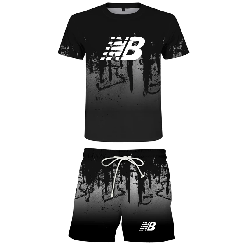 

Ink jet printing summer sports leisure men's and women's fashion suit 2-piece T-shirt + Sports Shorts Large Size in Europe and A