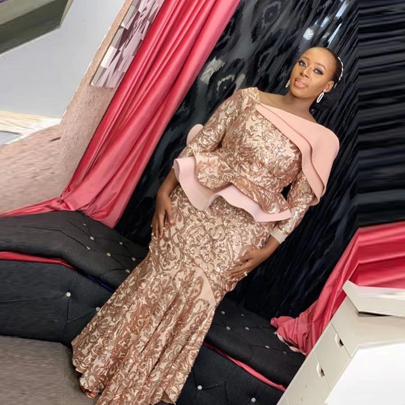 

Женское платье-Русалка с длинным рукавом, с баской