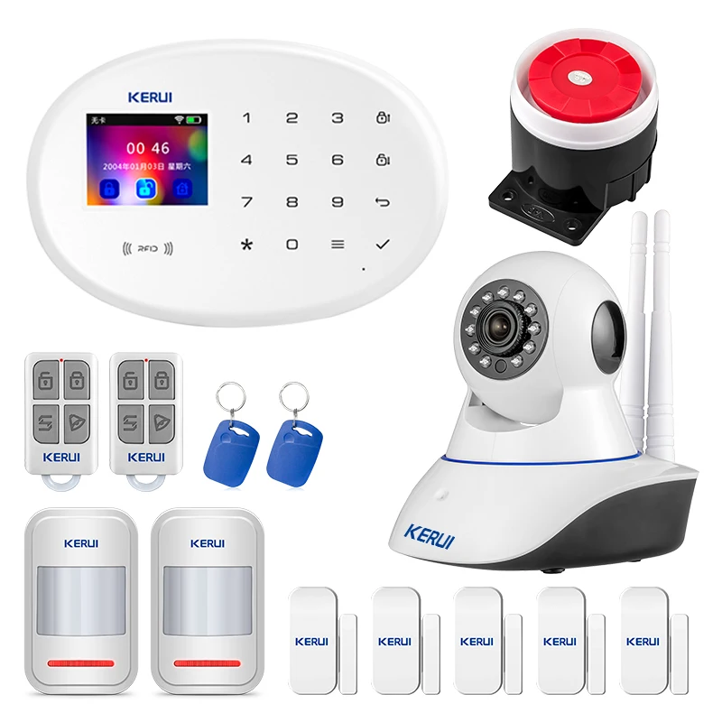 Kit 6 KERUI wifi GSM домашняя охранная сигнализация 2,4 дюймов TFT цветная Сенсорная панель приложение управление RFID карта беспроводной умный дом Охранная сигнализация хост - Цвет: Kit 6