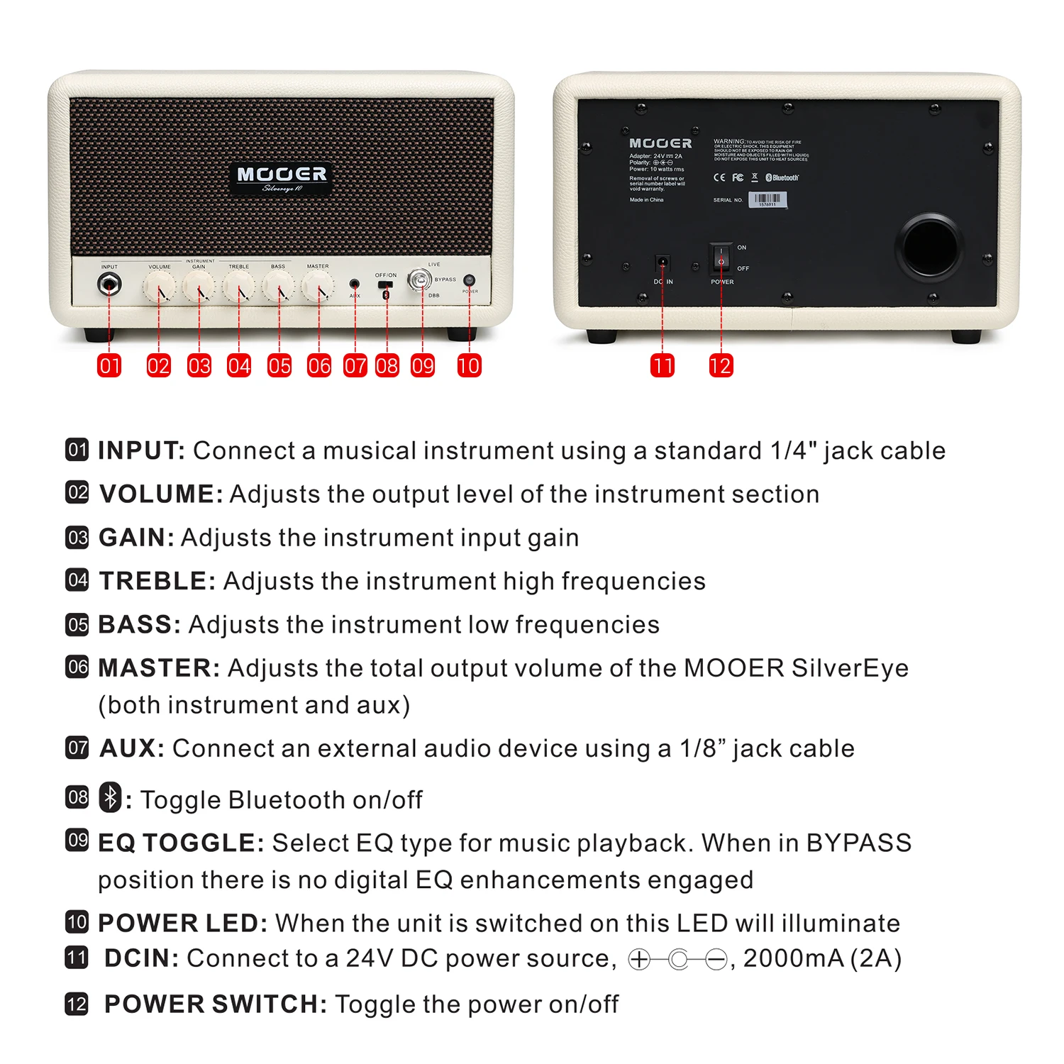 Настольный Setero MOOER SilverEye 10 HiFi Bluetooth инструмент для громкоговорителя гитары