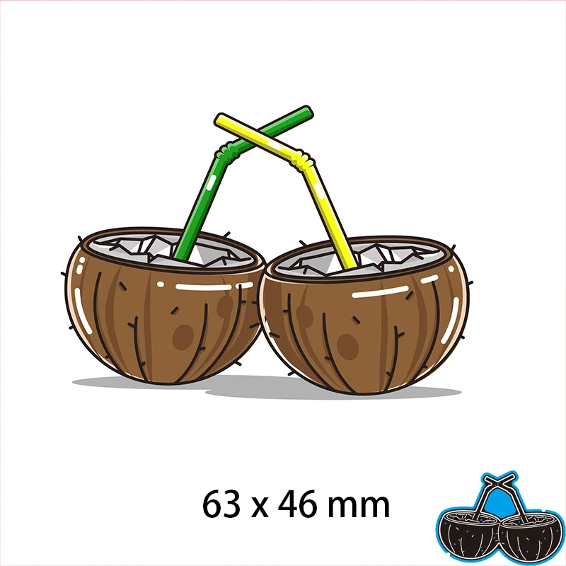 

Cutting Dies Two Coconut Cocktail Drinks with Tubes DIY Scrap Booking Photo Album Embossing Paper Cards 63*46mm