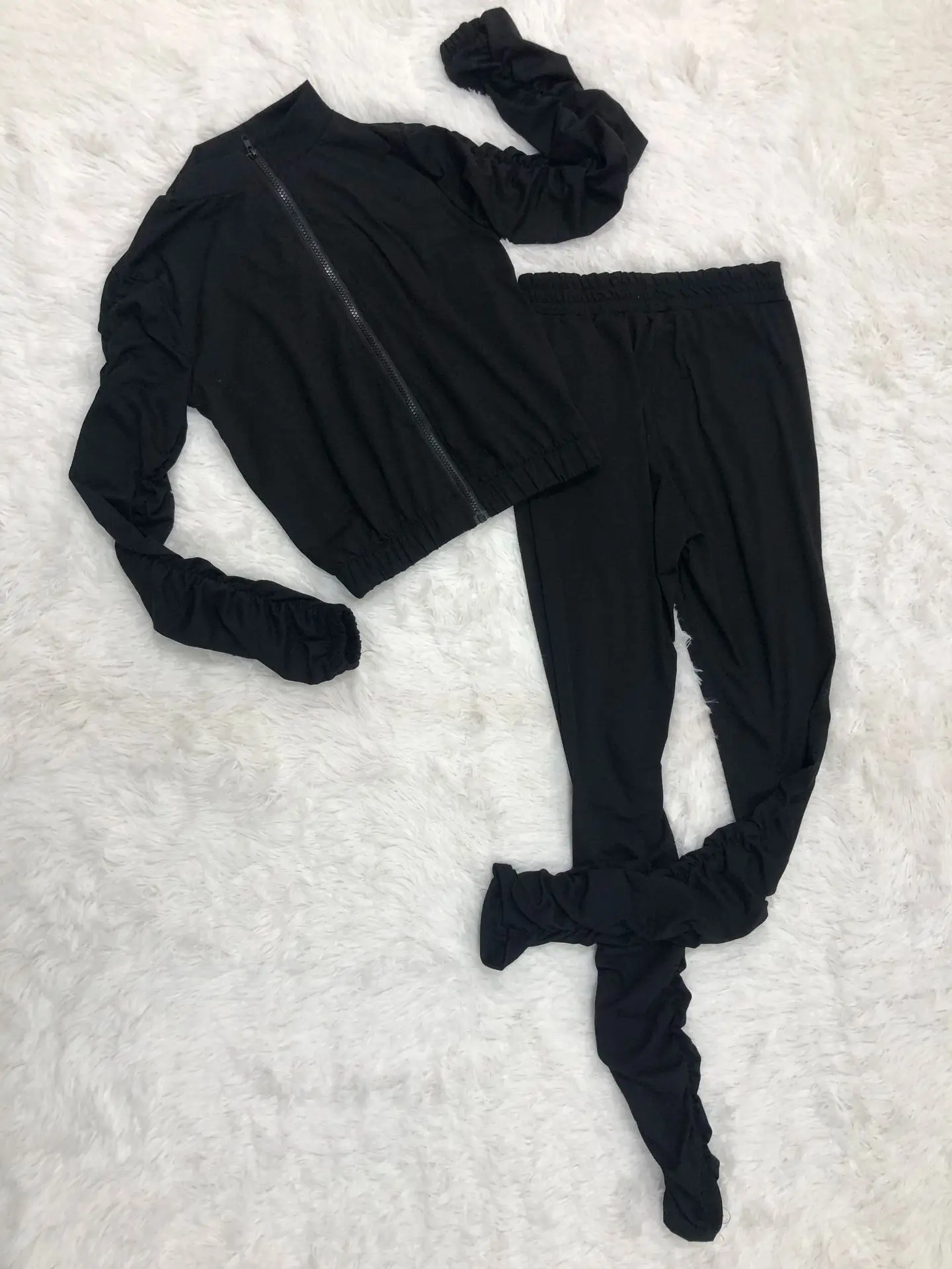 

women joggers suit sets Solid sweat suits women matching sets wrinkle zipper jacket+sweatpants two piece set women tracksuit
