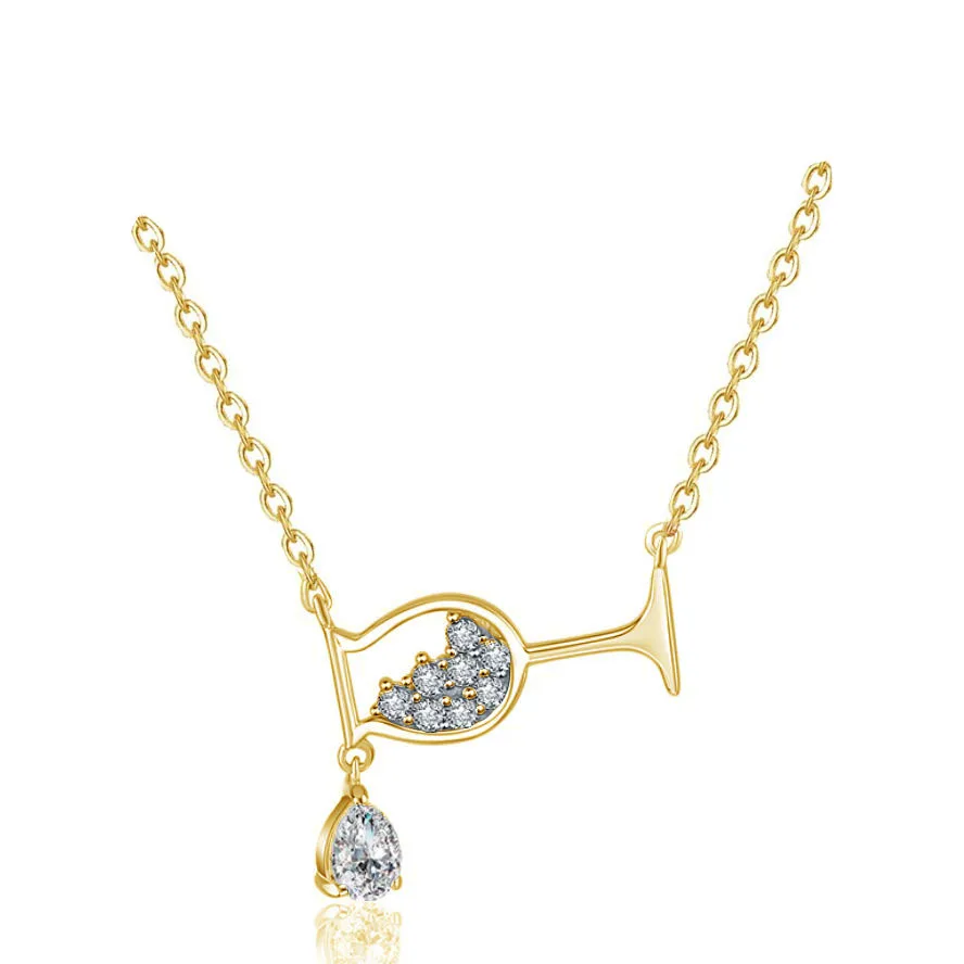 

Fashion creative zircon water drop wine glass necklace gift