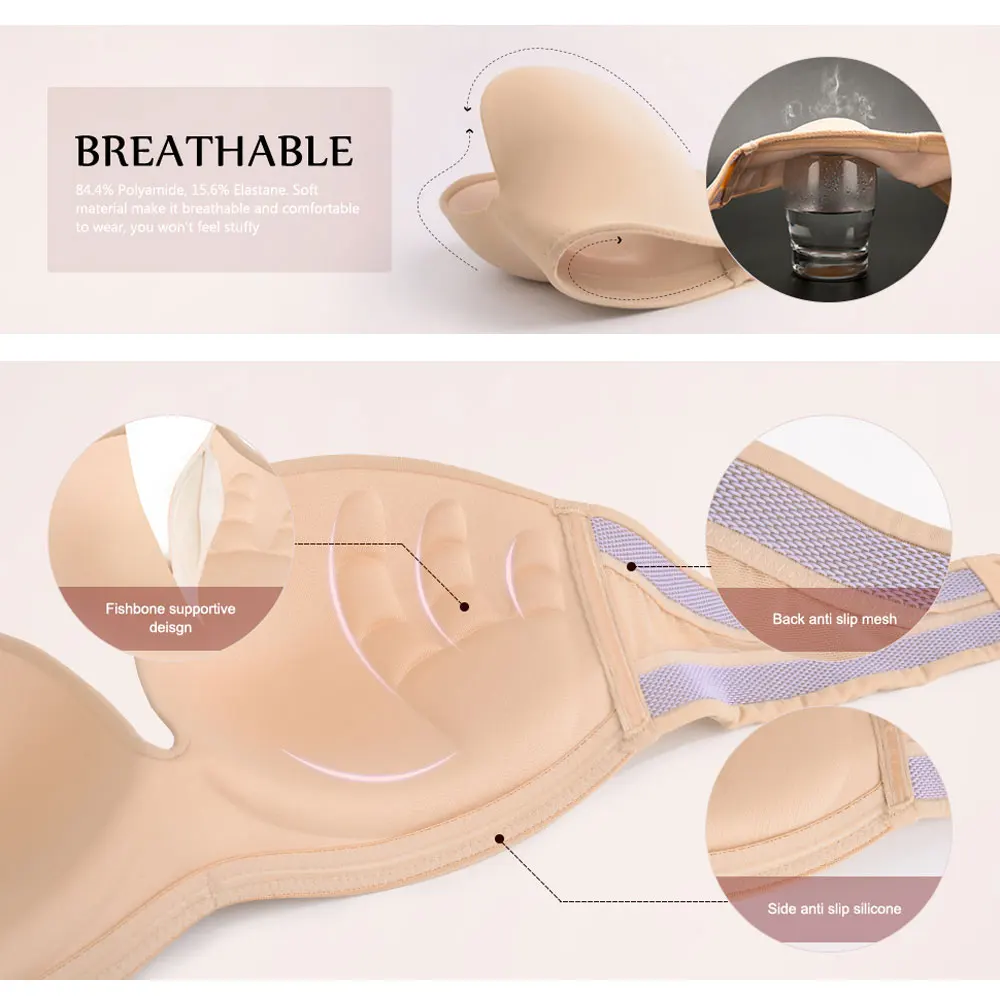 Бюстгальтер пуш-ап без бретелек Женский бесшовный Бралетт размера плюс