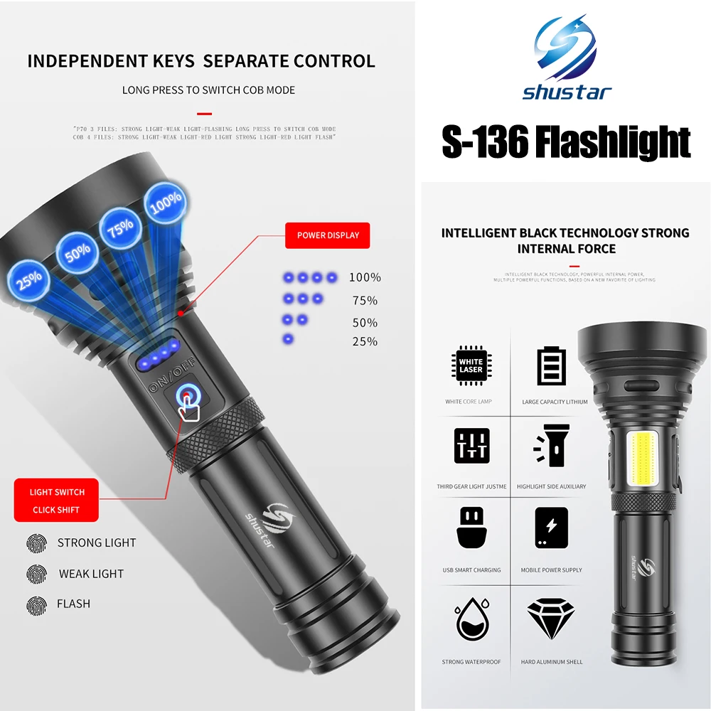 led flashlight with lighting distance over 1500 meters use large convex lens waterproof aluminum alloy searchlight free global shipping