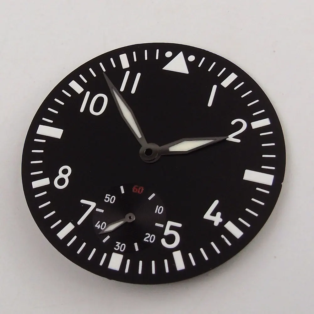 

38.9mm Black dial Luminous hands fit 6498 st movement Watch dial + hands