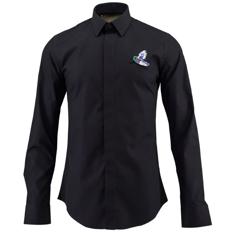 Мужская рубашка с бусинами роскошная длинным рукавом птицами модная