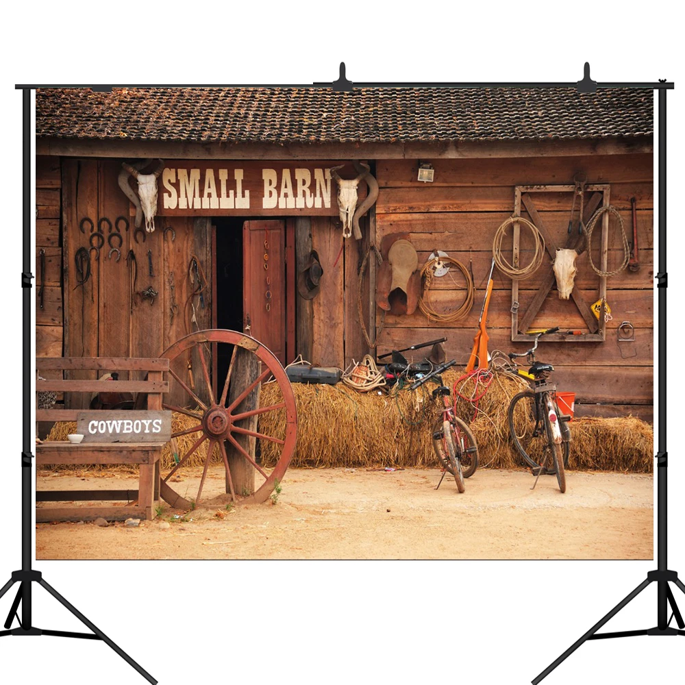 

Lyavshi фон для фотосъемки с маленьким сараем ковбойским колесом деревянной дверью в американском западном стиле декорация для фотосъемки