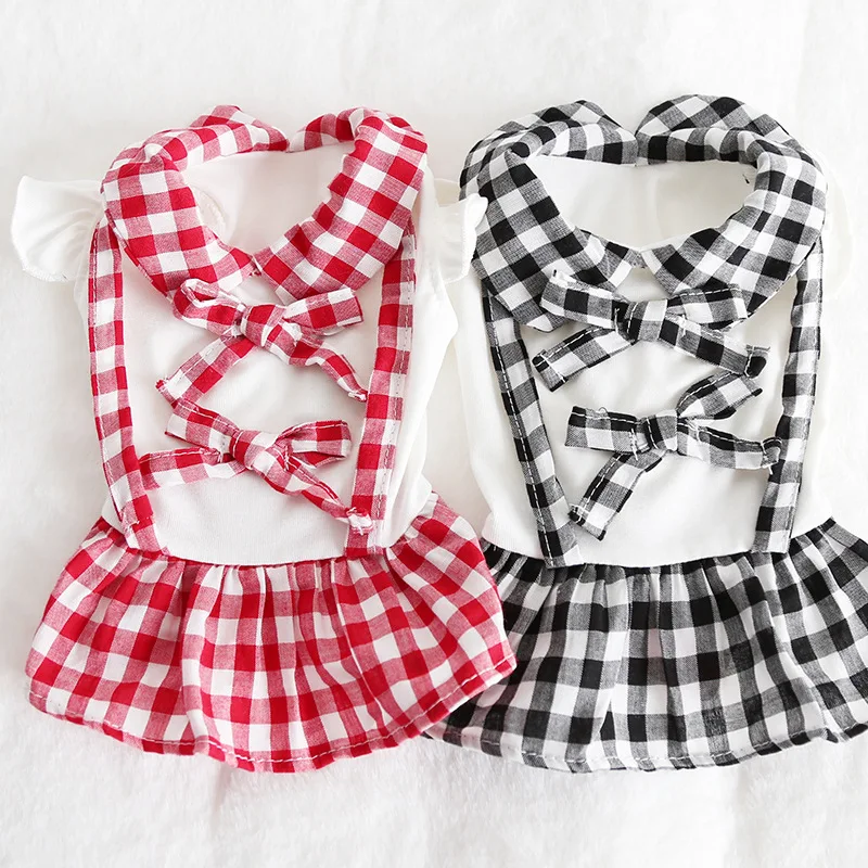 

Dog Dress 2021 Spring Summer New Doll Collar Plaid Skirt Simple Maid Dress Pomeranian Yorkshire Chihuahua Bulldog Dog Cat Clothe