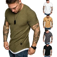 new mens t shirts pleated wrinkled slim fit o neck short sleeve muscle solid casual tops shirts summer basic tee hot sale
