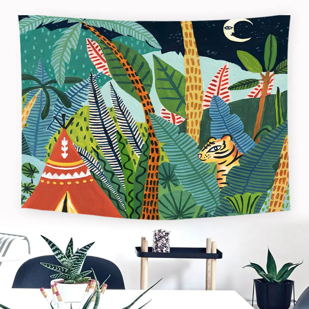 Картина маслом тропические растения гобелен изголовье стены искусства