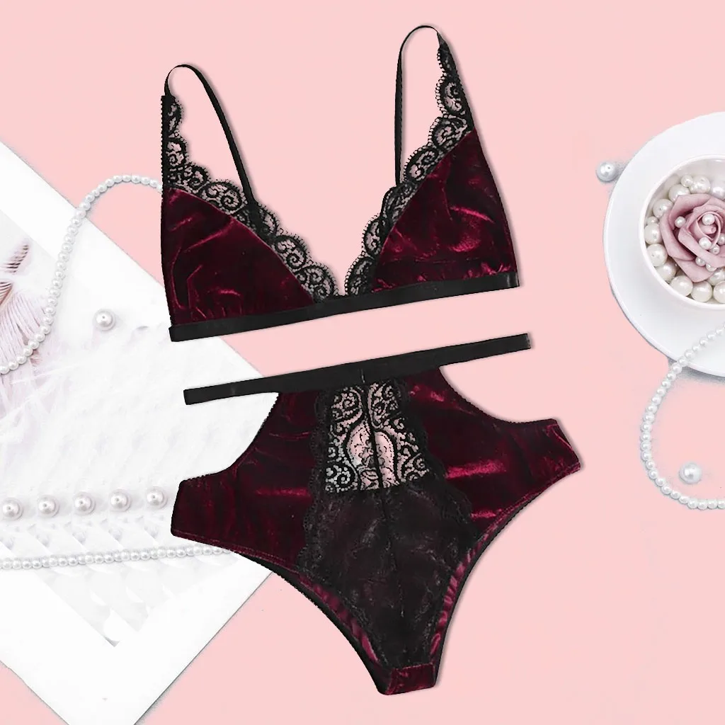 

Woweinie Underwear Women Sexy Women Wire Free Seamless Adjusted Lace Velvet Camisole Pajamas Sleepwear Hollow Shorts Set S-2XL