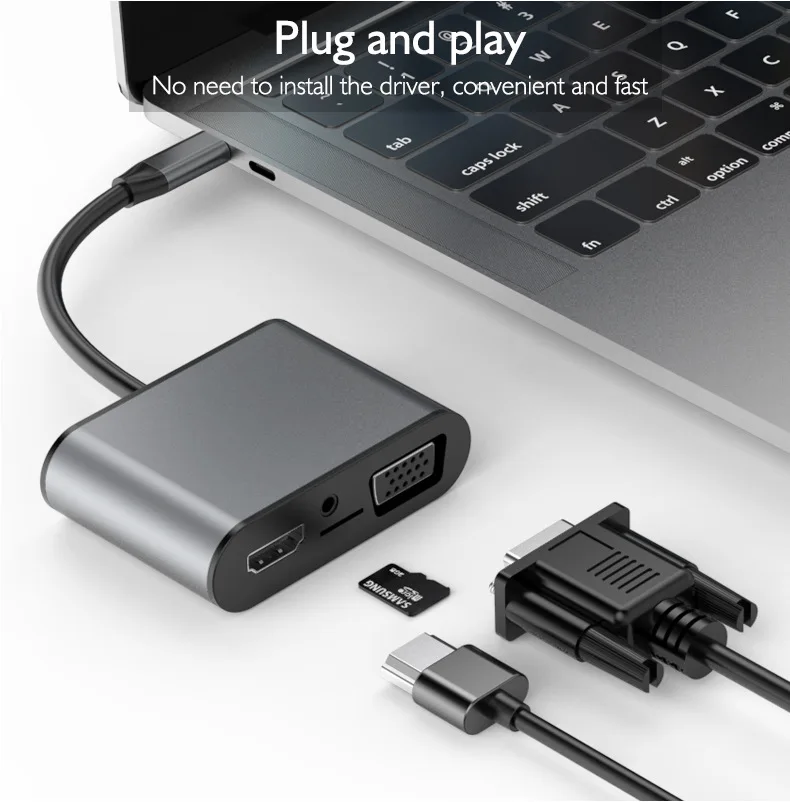 USB-концентратор 8 в 1 Тип C на HDMI совместимый с VGA PD TF 3 5 мм USB3.0 Usb2.0 концентратор