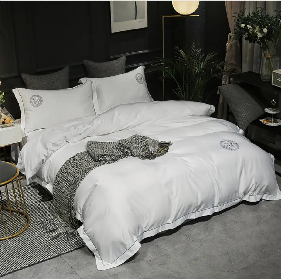 Комплект постельного белья принцессы из белого шелка/хлопка домашний текстиль