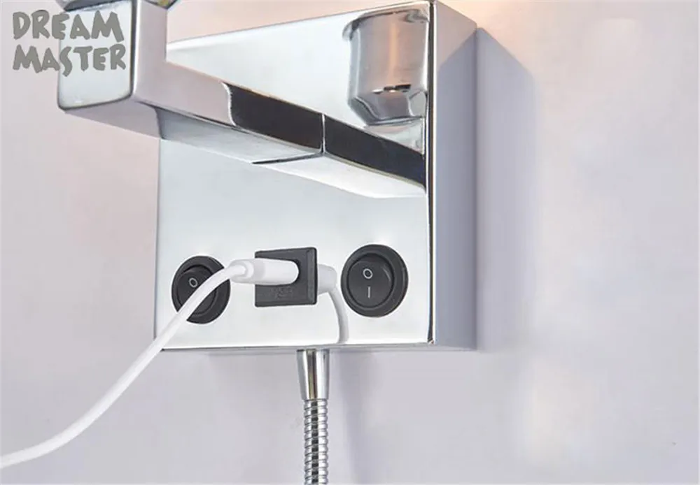 Настенный светильник с тканевым абажуром прямоугольный USB-портом для зарядки 2