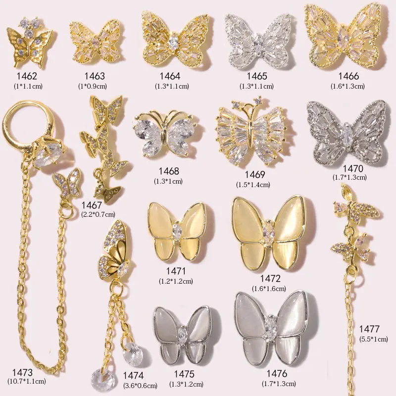 

2Pcs Luxury Zircon 3D Manicure Butterfly Jewelry super flash drill nail decoration opal bow zircon drill Design Accessories