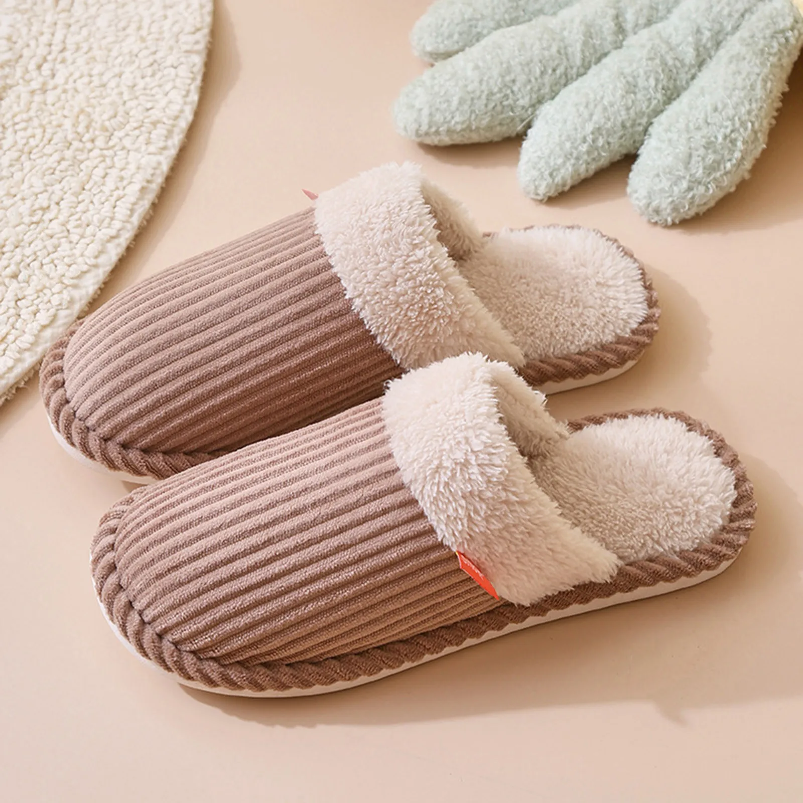 

тапочки Couple Women Men Slippers Shoes Slip-On Furry Soft Flat Home Keep Warm Slippers Shoes Non-Slip Soft Plush Slippers