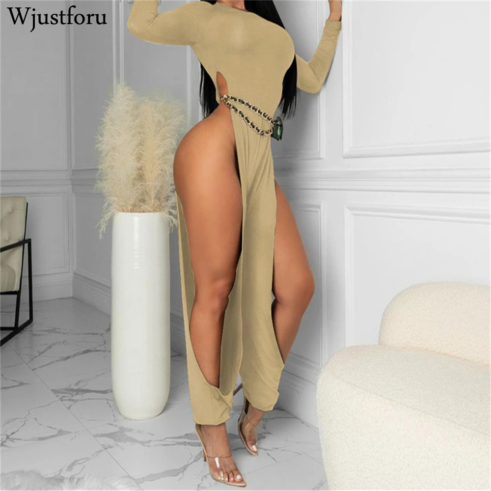 

Сексуальный женский комбинезон Wjustforu с вырезами, облегающая одежда с длинным рукавом для вечевечерние НКИ и клуба, Осенний Повседневный одн...