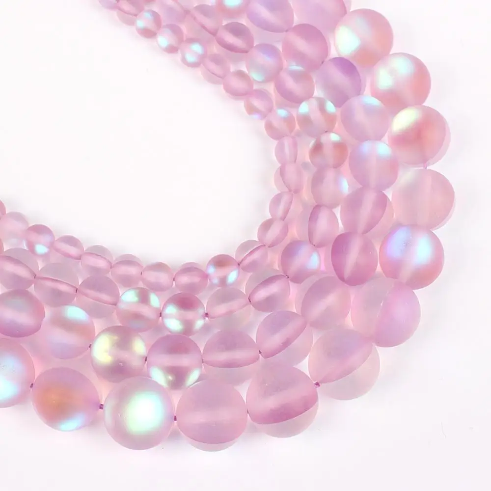 Light purple Crystal A+ матовый Mulitecolor матовый из австрийского кристалла, Круглый бисер для изготовления ювелирных изделий 6/8/10/12 мм блеск лунный камень бусины для изготовления браслетов - Цвет: Light purple Crystal