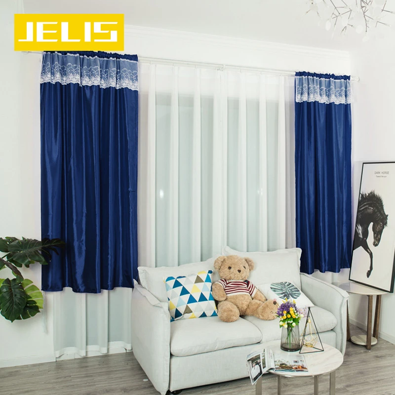 

Modern Lace Curtain Window Treatments Satin Ready Made Solid Color Drape Blackout Curtains for Children's Bedroom Living Room