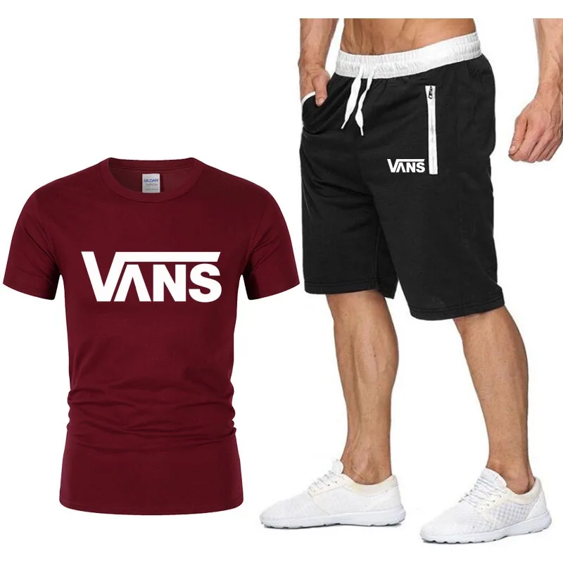 

2021 Summer Men's Casual Printed Short-sleeved Suit Cotton T-shirt + Sports Pants Two-piece Wicking And Breathable Running Wear
