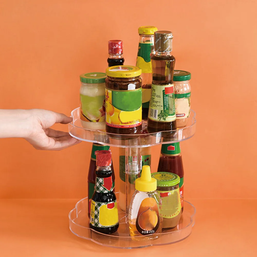 

1Pc Rotating Rack Seasoning Jar Double-layer Storage Holder (Transparent)