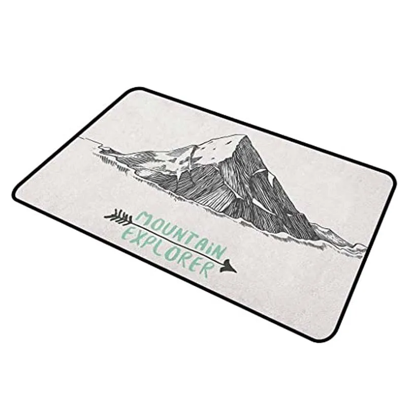 

Floor Mat Sketch Style Mountain with an Arrow Exploring Themed Illustration Outdoor Door Mat Decorative Script Welcome Design Mi
