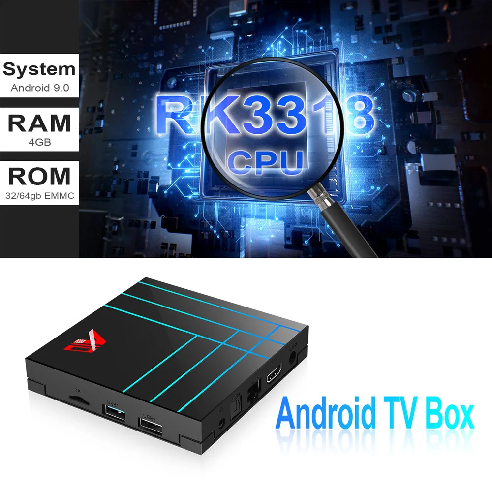 A10 Smart Tv Box Android 9 0 4 Гб 64 RK3318 четырехъядерный Youtube телеприставка 2 4G Wifi H.265 4K HDR