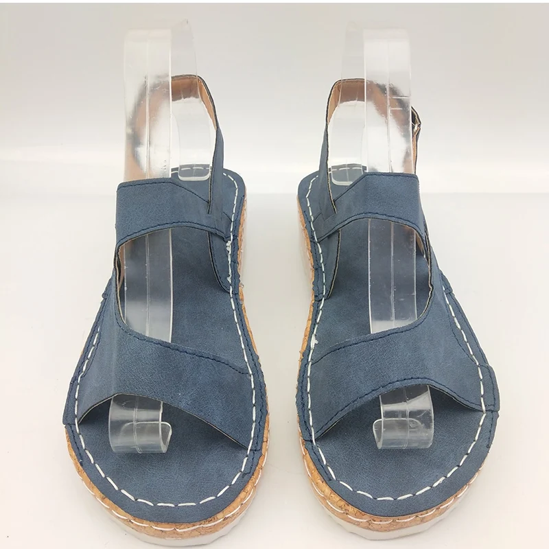 Женские босоножки 2020 Женская однотонная повседневная обувь на застежке липучке