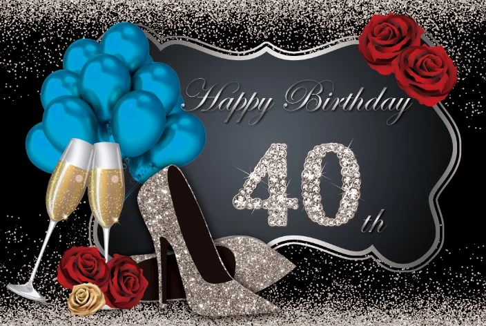 silver40th Счастливые 30 35 40 50 60th день рождения сказочные вечерние туфли на высоком каблуке золотой шар Роза фото фон фотография Фон Фотостудия - Цвет: silver40th