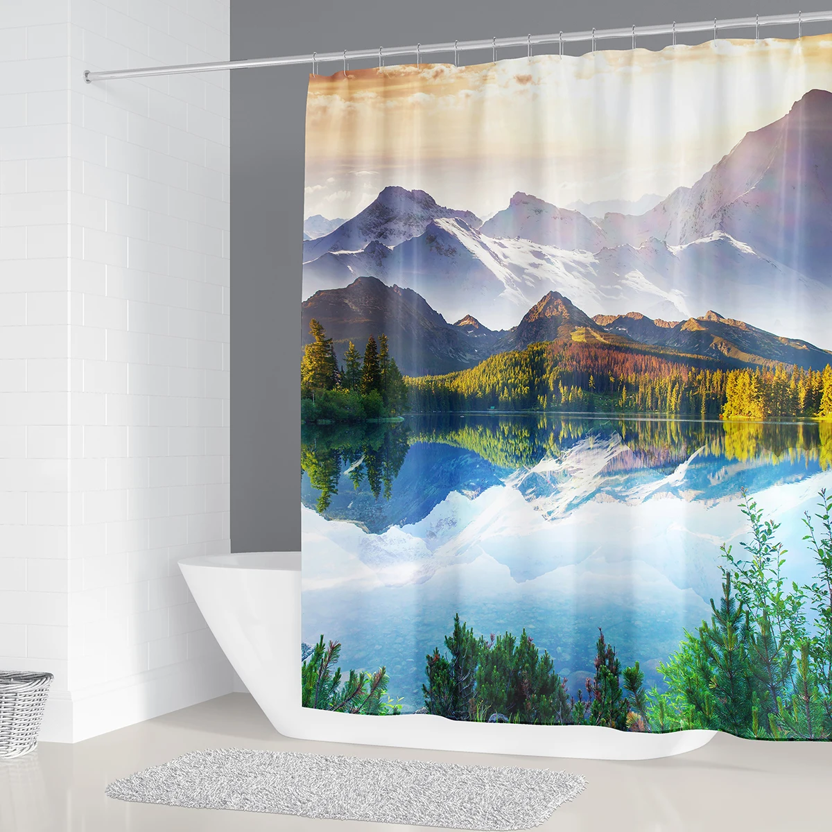 Штора для душа с 12 крючками водонепроницаемая тканевая занавеска пляжа Морского