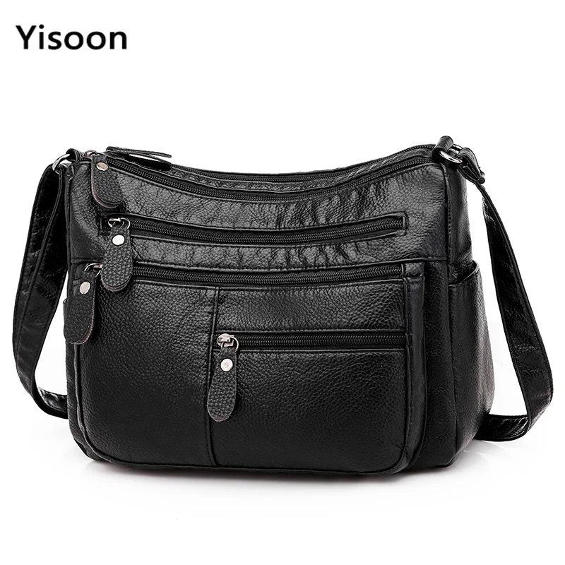 Женская мытая мягкая ежедневная Сумка через плечо для женщин сумка с несколькими